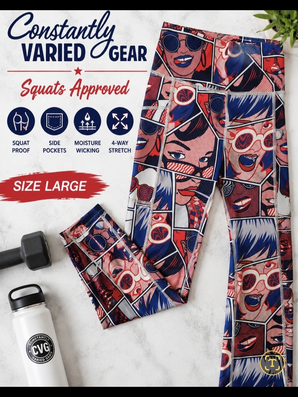 Constantly Varied Gear (CVG) Pop Art Comic Print Leggings – Size Large